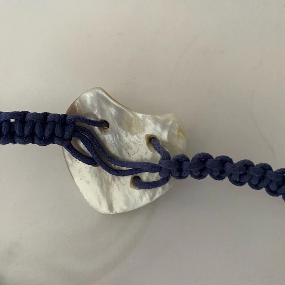 Boho Macramé Navy Waist Belt with Shell Heart Accents ~54 inches long
